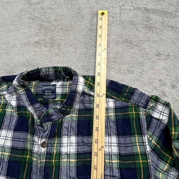 Faded Glory Button Up Shirt Mens Extra Large Plaid Green Blue Long Sleeve - Picture 4 of 5